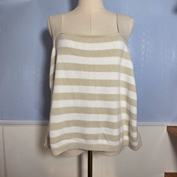 UpWest Extra Large White Oatmeal Striped Wide Strap Knit Tank Top Blouse - Picture 1 of 9